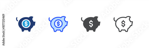 Piggy Bank icon multiple style collection. Vector illustration.