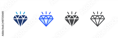 Diamond icon multiple style collection. Vector illustration.