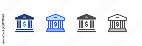 Bank icon multiple style collection. Vector illustration.