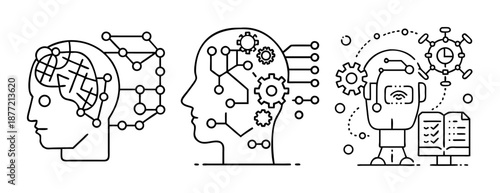 Line art illustrations of artificial intelligence, neural networks