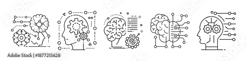 Line art icons illustrating artificial intelligence and cognitive