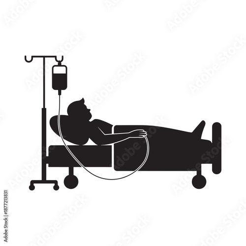 patient lying in hospital bed with iv drip
