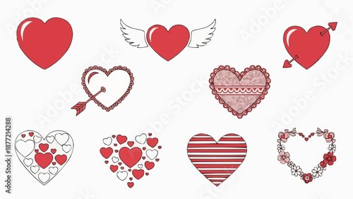 Collection of Red Hearts Symbols for Valentines Day.