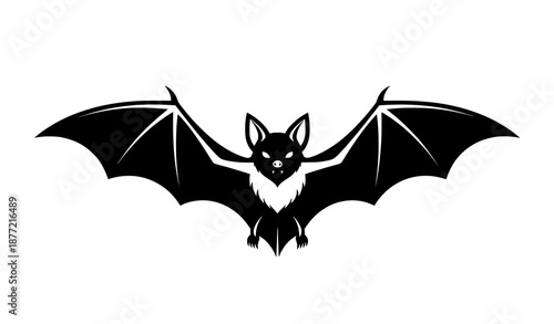 Black and white halloween bat silhouette flying with spread wings minimal spooky vector illustration
