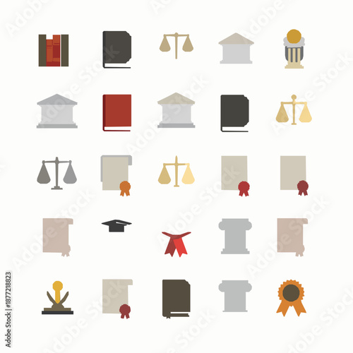 Constitutional law and legal authority icons vector illustration with flat governance symbols
