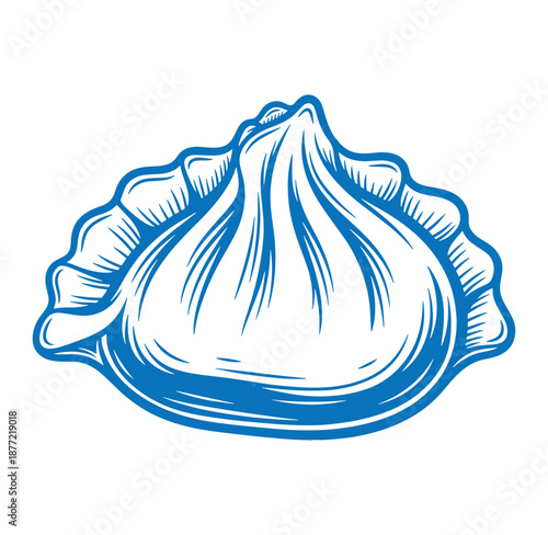 blue illustration of a dumpling on white background for food design