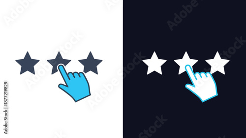 Hand selecting star rating flat design vector illustration. Blue icon bundle. Line and glyph icon set. Outline and solid icon collection. Editable Stroke Flat Vector