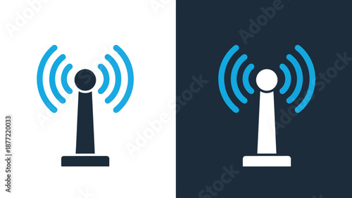 WiFi signal icon set flat design vector illustration. Blue icon bundle. Line and glyph icon set. Outline and solid icon collection. Editable Stroke Flat Vector