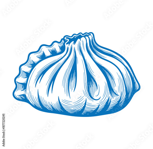 blue illustration of a garlic bulb on white background for food and ingredient concepts