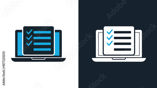 Laptop security check vector illustration flat design icon set. Blue icon bundle. Line and glyph icon set. Outline and solid icon collection. Editable Stroke Flat Vector
