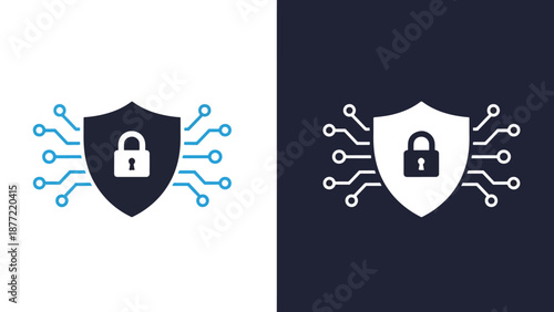 Cybersecurity Shield Lock Vector Icon Set Flat Design Illustration. Blue icon bundle. Line and glyph icon set. Outline and solid icon collection. Editable Stroke Flat Vector