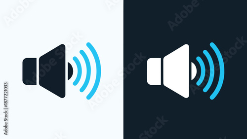 Megaphone sound waves flat design vector illustration. Blue icon bundle. Line and glyph icon set. Outline and solid icon collection. Editable Stroke Flat Vector