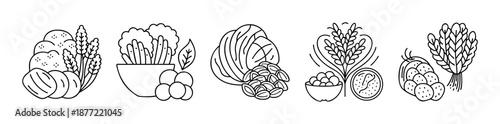 Variety of healthy food categories depicted in simple black line art