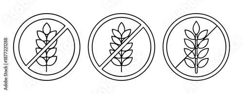 Three black outline gluten-free symbols featuring wheat stalks on a white