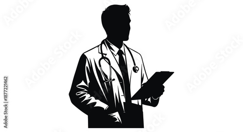 a doctor in a white coat with a stethoscope silhouette high quality professional