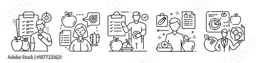 Line art set for health, diet planning, and wellness management