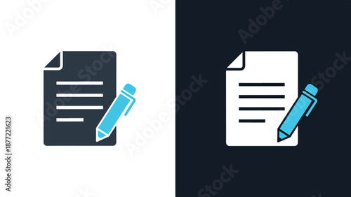 Document with Highlighter Vector Icon Set Flat Design. Blue icon bundle. Line and glyph icon set. Outline and solid icon collection. Editable Stroke Flat Vector