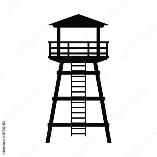 Wooden Watchtower With Ladder Silhouette Observation Tower
