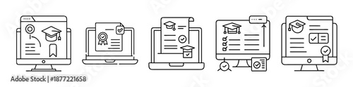 Isolated line art icons for online education and digital learning programs