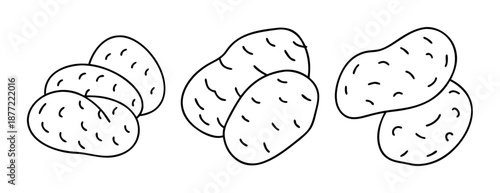 Hand-drawn outline illustrations of various potato arrangements
