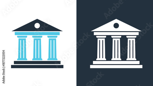 Classic Courthouse Vector Icon Set Flat Design Illustration. Blue icon bundle. Line and glyph icon set. Outline and solid icon collection. Editable Stroke Flat Vector