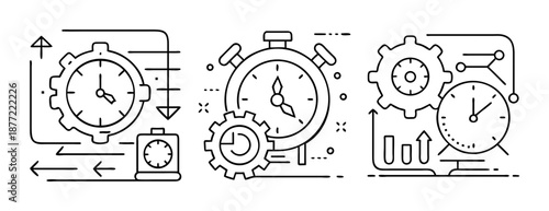 Outline vector illustration of time, productivity, and process icons