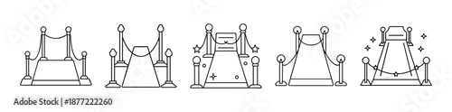 Various line art red carpet and stanchion event illustrations on white