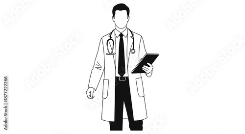 A doctor in a white coat holding a tablet a striking visual silhouette