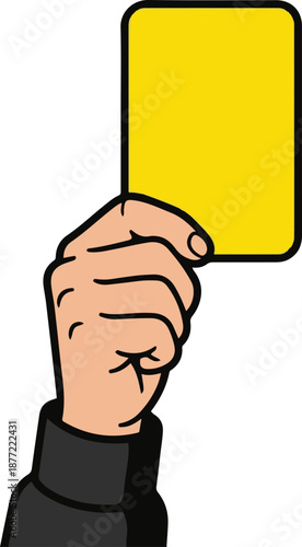 Referee hand holding a yellow card to signal a warning or caution, sports concept vector illustration isolated on white.