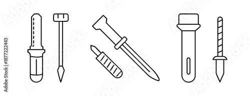Simple black outline icons of various hand tools on a white background