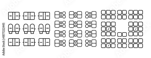 Collection of abstract line art icons for seating layouts, modular grids