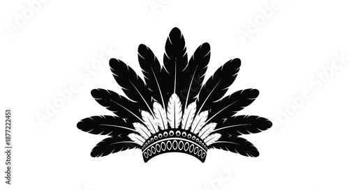 A striking depiction of a native american feathered headdress showcasing intricate details silhouette