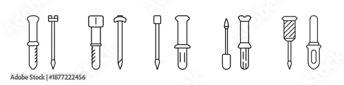 Outline illustrations of various small hand tools and precision implements