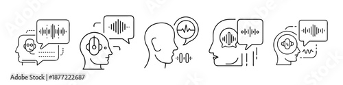 Line icons of human heads with speech bubbles and sound waves