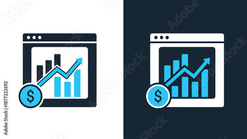 Financial growth chart with dollar sign vector illustration. Blue icon bundle. Line and glyph icon set. Outline and solid icon collection. Editable Stroke Flat Vector