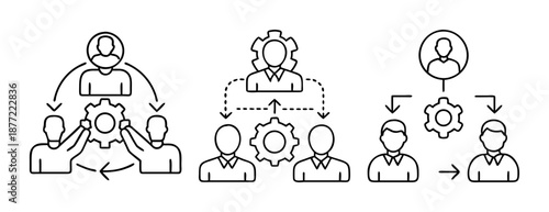 Business management concepts with people, gears, and arrows illustrating