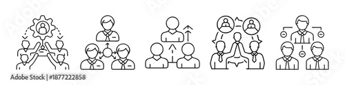 Diverse Human Resources and Organizational Structure Line Icons Set