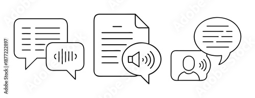Outline vector icons for digital communication: text, audio, and video chat