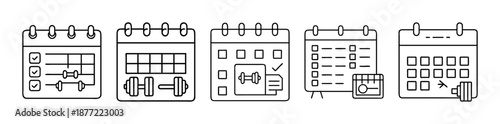 Collection of fitness workout planning and tracking calendar icons