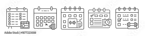 Outline calendar icons for workout schedules and task management plans