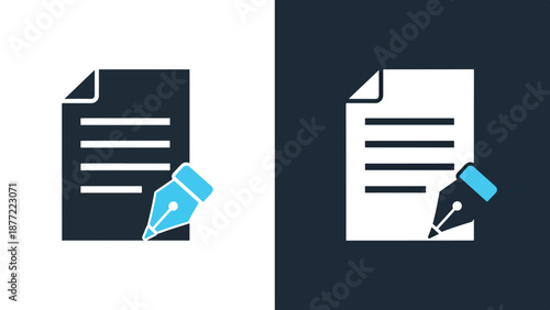 Checklist and clipboard with pen flat design vector illustration. Blue icon bundle. Line and glyph icon set. Outline and solid icon collection. Editable Stroke Flat Vector