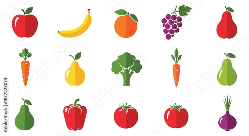 colorful illustrations of various fruits and vegetables in silhouette style high quality professional