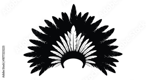 Intricate headdress design featuring feathered plumes and central white markings a bold silhouette