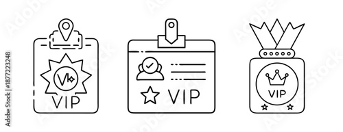 Three outline VIP access card icons for premium membership and exclusive