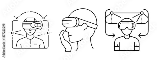 Modern virtual reality technology and immersive user experience line art