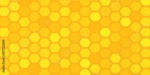 Abstract background with yellow honeycomb, beehive with hexagon grid cells on yellow background pattern