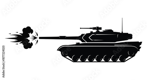 A striking black silhouette of a tank firing its cannon depicting military power silhouette