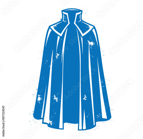 bluecloakwithhighcollarandsplatteredeffectisolatedonwhitebackground
