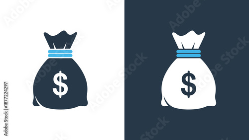 Royal crown money bags vector icon set flat design illustration. Blue icon bundle. Line and glyph icon set. Outline and solid icon collection. Editable Stroke Flat Vector