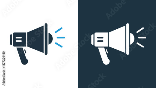 Megaphone announcement icons flat design vector illustration. Blue icon bundle. Line and glyph icon set. Outline and solid icon collection. Editable Stroke Flat Vector
